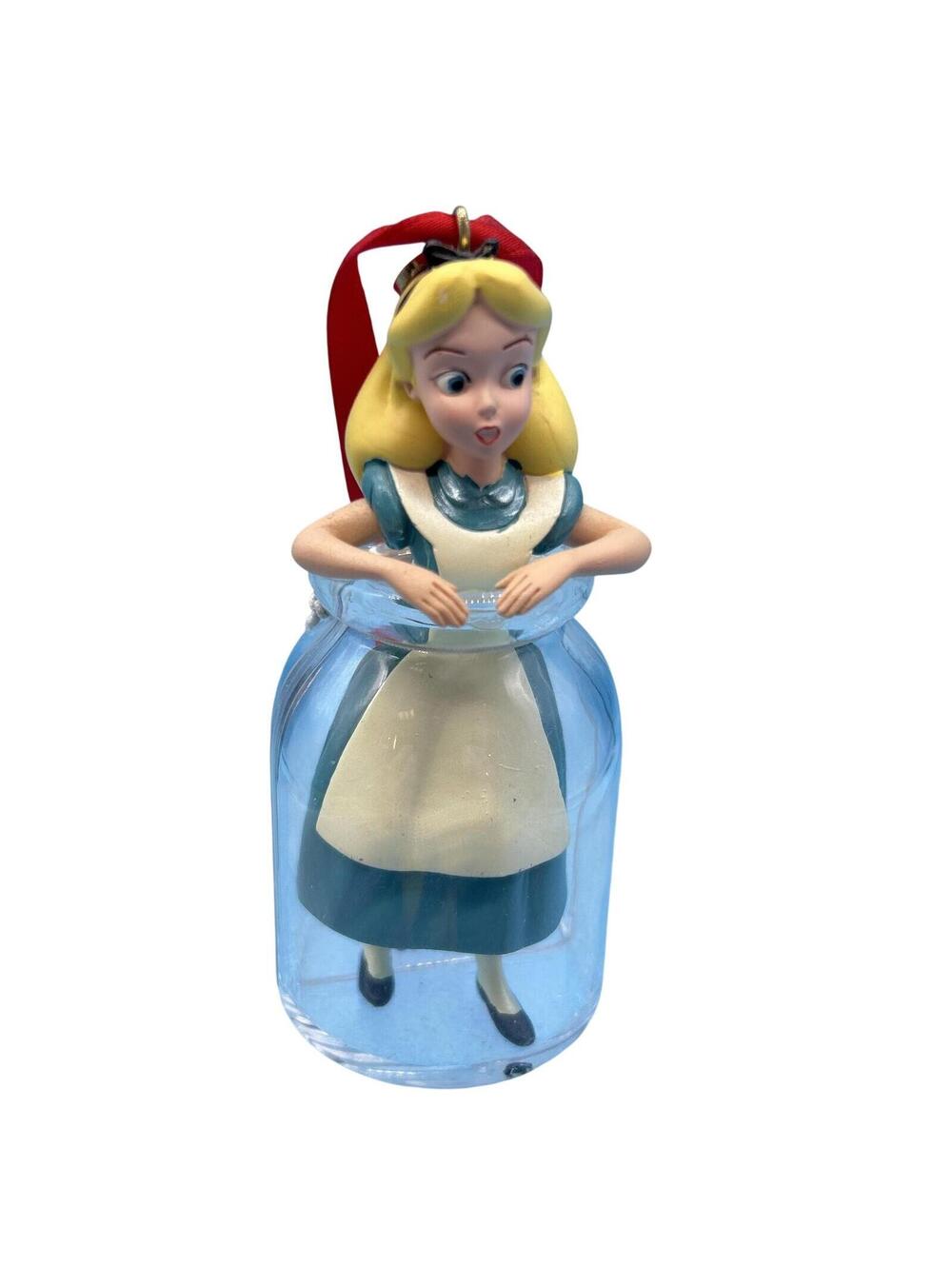 Disney Alice In Wonderland Alice Ornament Drink Me Bottle 2013 Red Ribbon